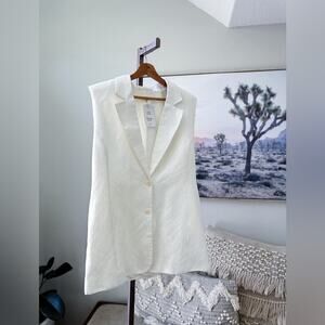 NWT Linen blend sleeveless button front vest jacket frayed edges blazer M